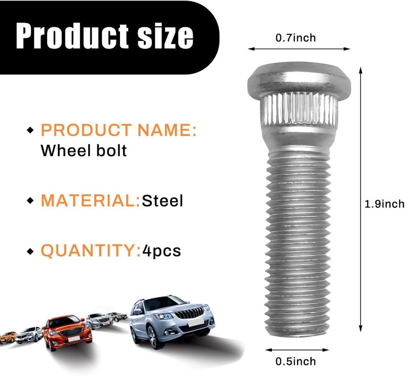 Wevdn 4PCS Car Wheel Studs, M12×1.5 & 49mm Long Extended Steel Wheel Lug Bolts Kit, OEM#90942-02049 Wheel Bolt Replacement for RAV4 iM Matrix Highlander IS350, Car Accessories - Image 2